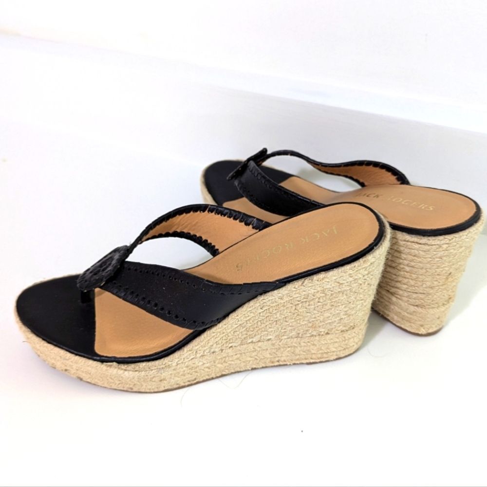 Jack Rogers Rowan Platform Espadrille Thong Sandals Black Size 9.5